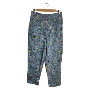 Anthropologie Floral‎ Print High Waisted Pants Women's Blue Lyocell Cotton Blend